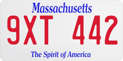 MA license plate 9XT442