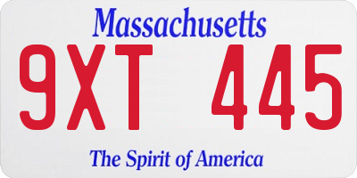 MA license plate 9XT445