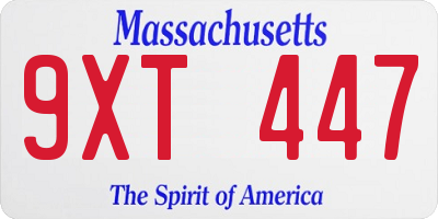 MA license plate 9XT447