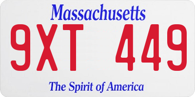 MA license plate 9XT449