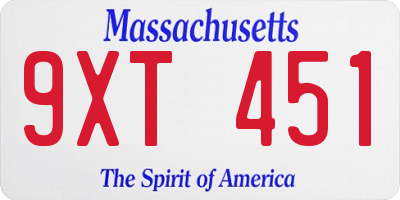 MA license plate 9XT451