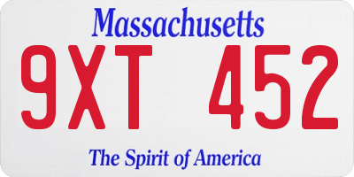 MA license plate 9XT452