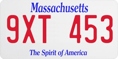 MA license plate 9XT453