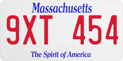 MA license plate 9XT454