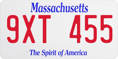 MA license plate 9XT455