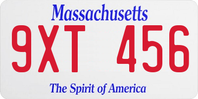 MA license plate 9XT456