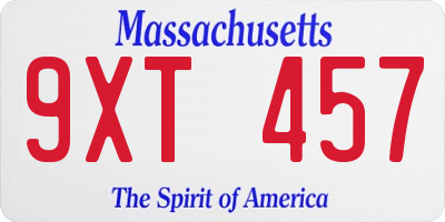 MA license plate 9XT457