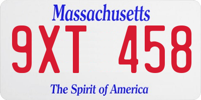 MA license plate 9XT458