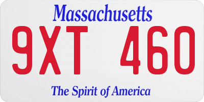MA license plate 9XT460