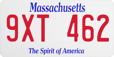 MA license plate 9XT462