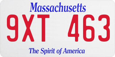 MA license plate 9XT463