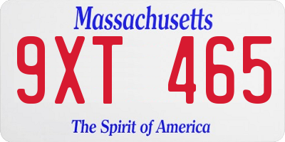 MA license plate 9XT465