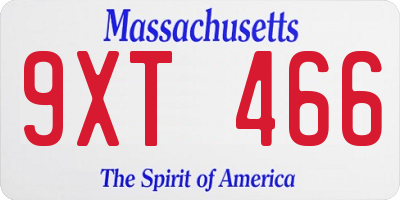 MA license plate 9XT466