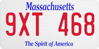 MA license plate 9XT468