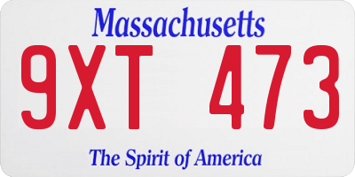 MA license plate 9XT473