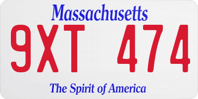 MA license plate 9XT474