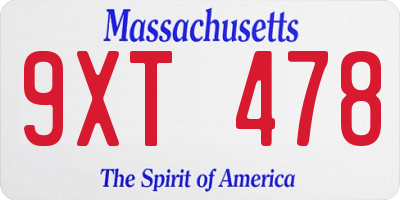 MA license plate 9XT478