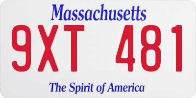 MA license plate 9XT481