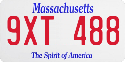 MA license plate 9XT488