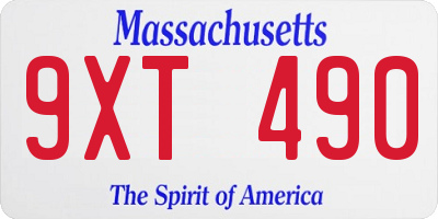 MA license plate 9XT490