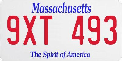 MA license plate 9XT493