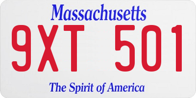 MA license plate 9XT501