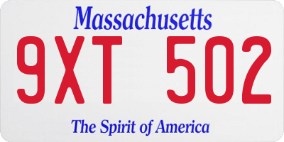 MA license plate 9XT502