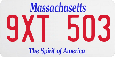 MA license plate 9XT503