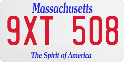 MA license plate 9XT508