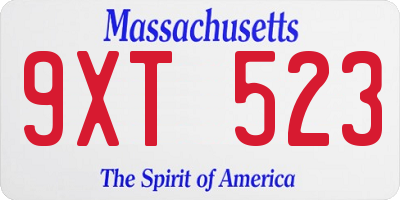 MA license plate 9XT523
