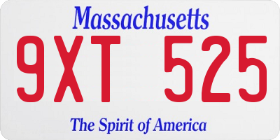 MA license plate 9XT525