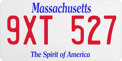 MA license plate 9XT527