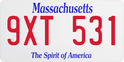 MA license plate 9XT531