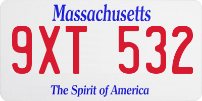 MA license plate 9XT532