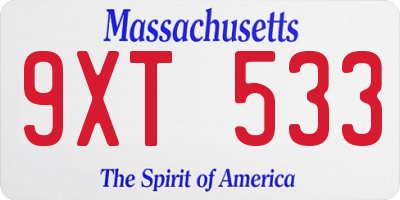 MA license plate 9XT533