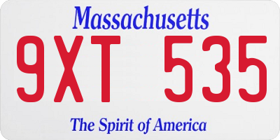 MA license plate 9XT535