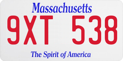 MA license plate 9XT538