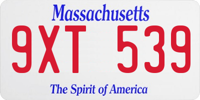MA license plate 9XT539