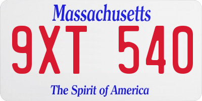 MA license plate 9XT540
