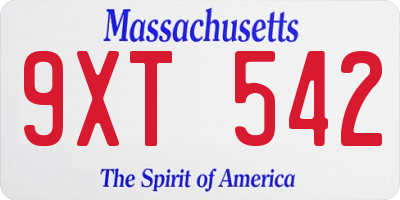 MA license plate 9XT542