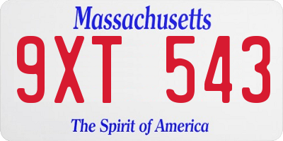 MA license plate 9XT543