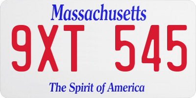 MA license plate 9XT545