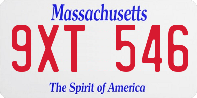 MA license plate 9XT546