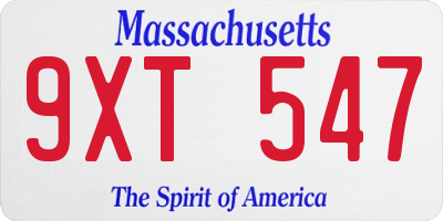 MA license plate 9XT547