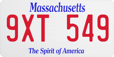 MA license plate 9XT549