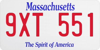 MA license plate 9XT551