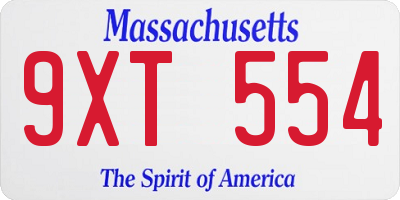 MA license plate 9XT554