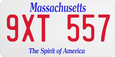 MA license plate 9XT557
