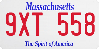 MA license plate 9XT558