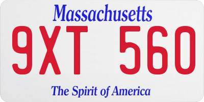 MA license plate 9XT560